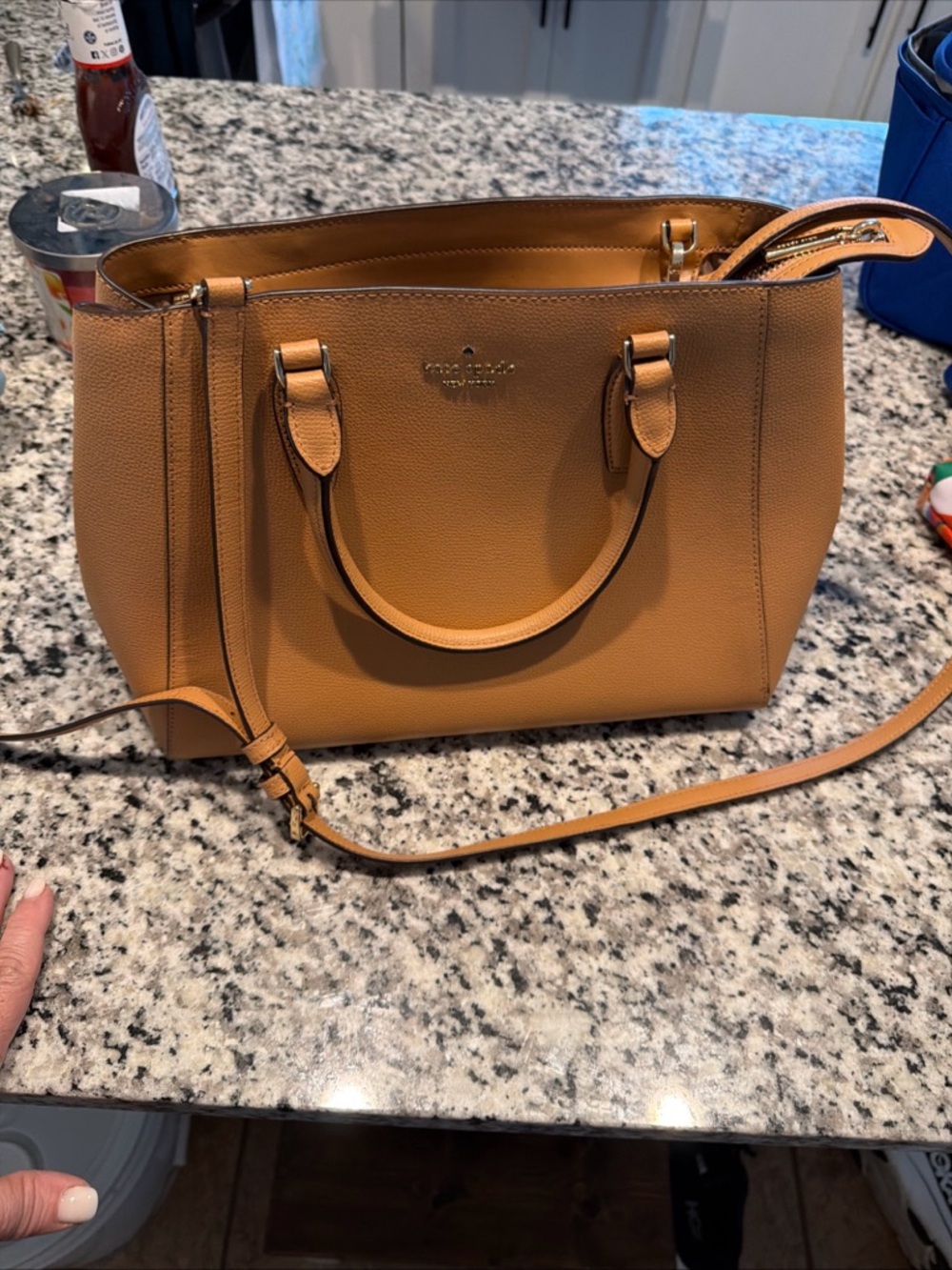 kate spade Tan Pebbled Leather Tote with Crossbody Strap
